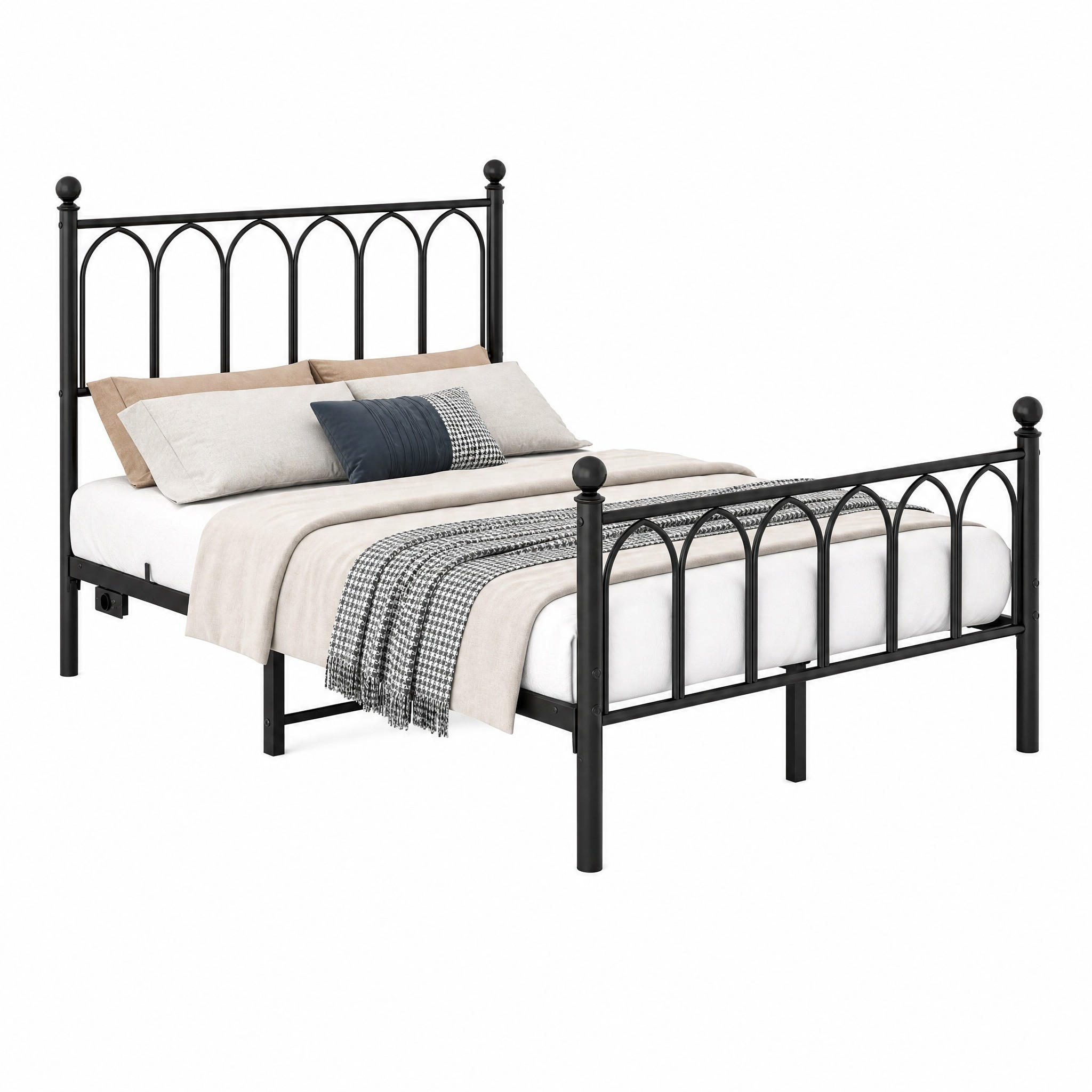 BETT mit LED und USB 120x200 cm Metall Schwarz - Schwarz, Metall (120/200cm) - Meubliv
