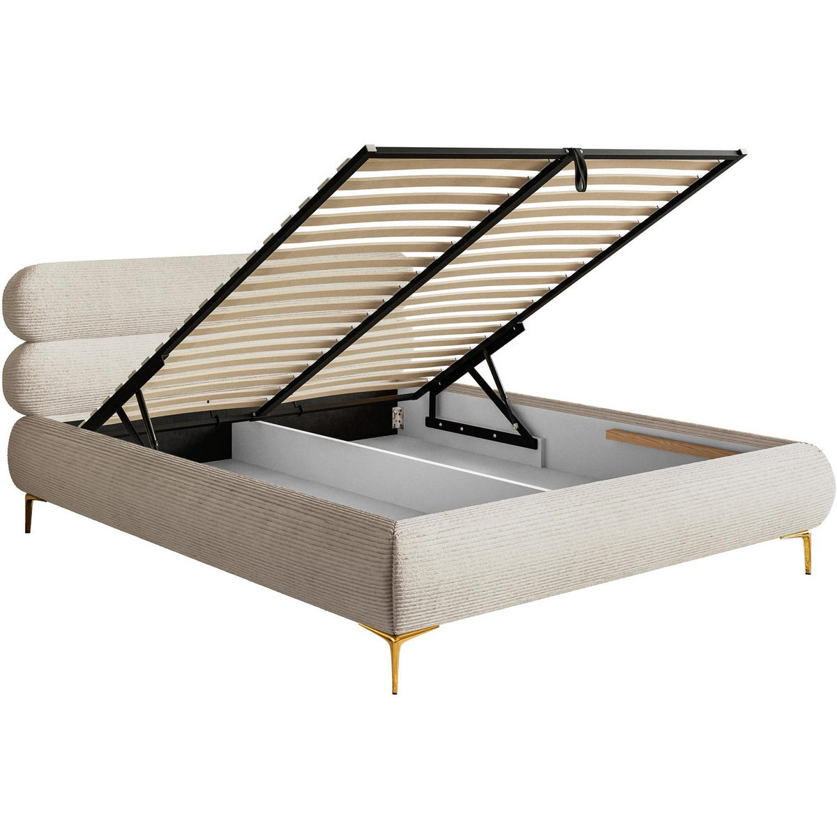 POLSTERBETT Roule Cord Hellbeige 180x200 cm - Ecru/Goldfarben, Textil/Metall (180/200cm) - Selsey