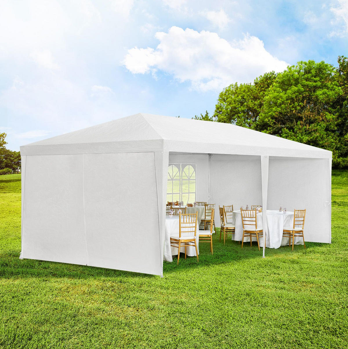 PARTYZELT Gartenzelt weiß 3x6 m - Weiß, Metall (300/250/600cm) - Juskys