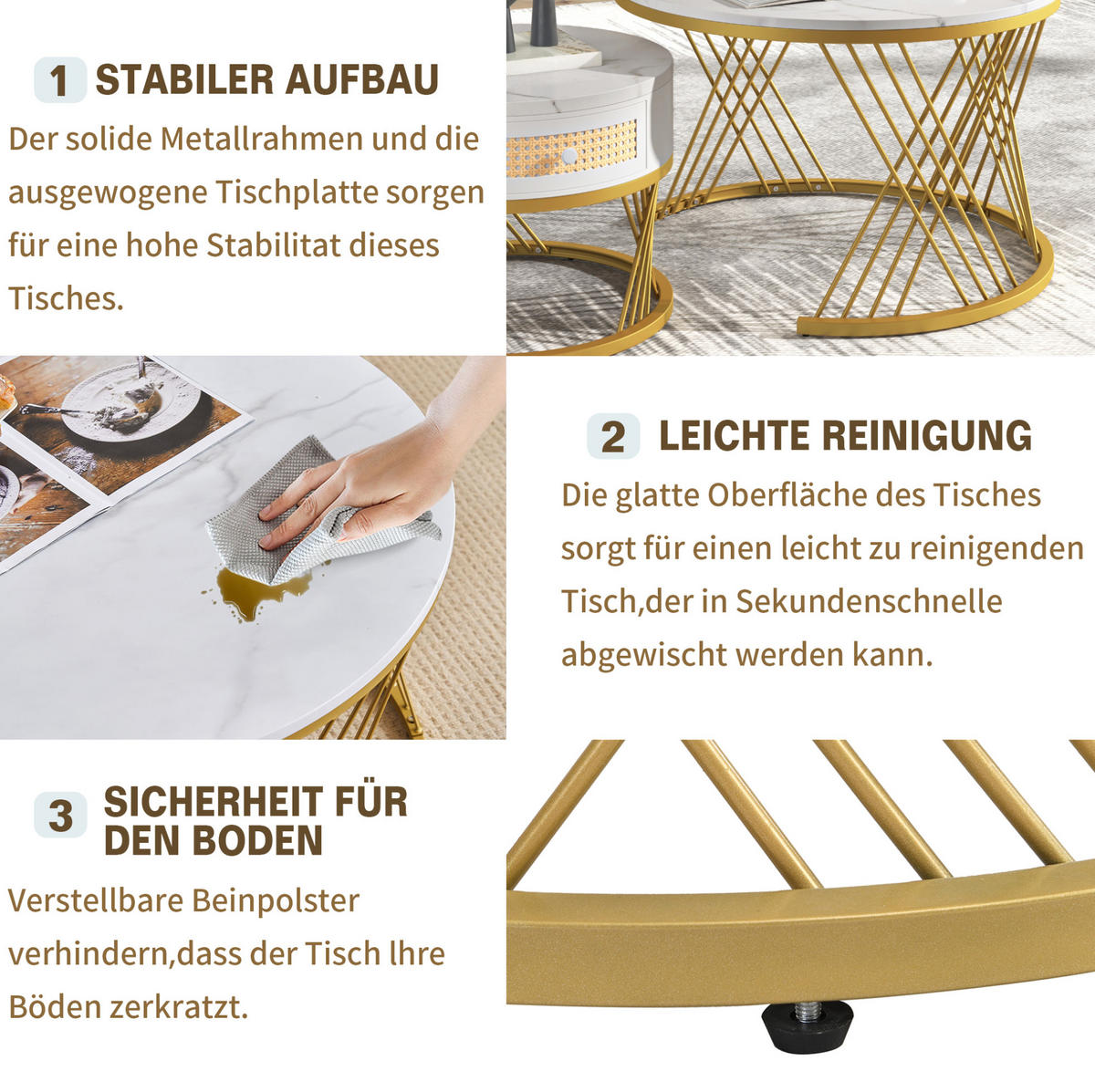 COUCHTISCH aus MDF 70x70x45,5 & 50x50x38,5 cm in Weiß mit Schublade - Weiß, Holzwerkstoff (70/70/45.5cm) - Modfu