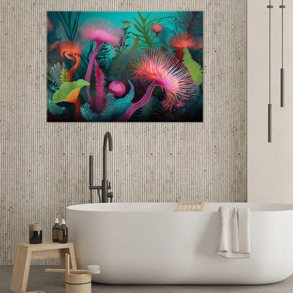 LEINWANDBILD Bunte Korallenriff-Natur 90x60cm - Multicolor, Textil (90/60cm) - Feeby