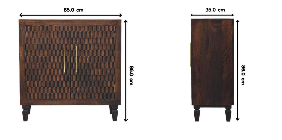 SCHRANK mit Samt-Mokka-Finish, 2 Innenablagen, 2 Türen, dunkelbraun. - Dunkelbraun/Goldfarben, Holz/Metall (85/86/35cm) - Artisan Furniture