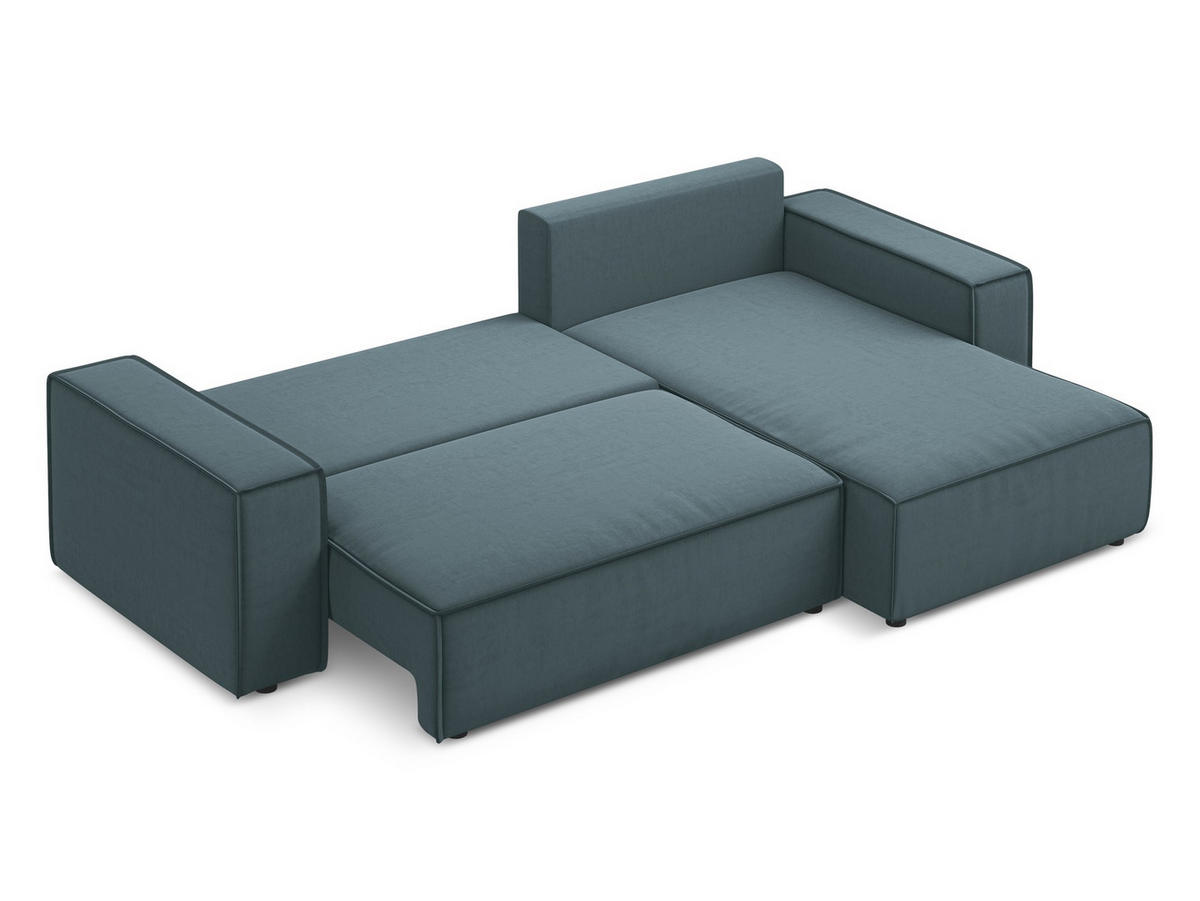 ECKSOFA mit Schlaffunktion Samt Stoff Blau - Blau/Petrol, Kunststoff/Textil (290/185cm) - Makamii