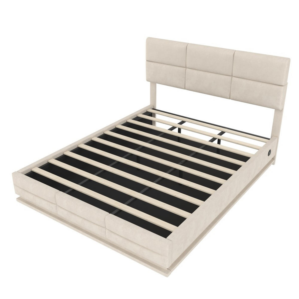 BOXBETT 180/200 mit Bettkasten, LED, USB/Typ C-Ladeanschluss,Samt,Beige - Beige, Holz (180/200cm) - LVHOM