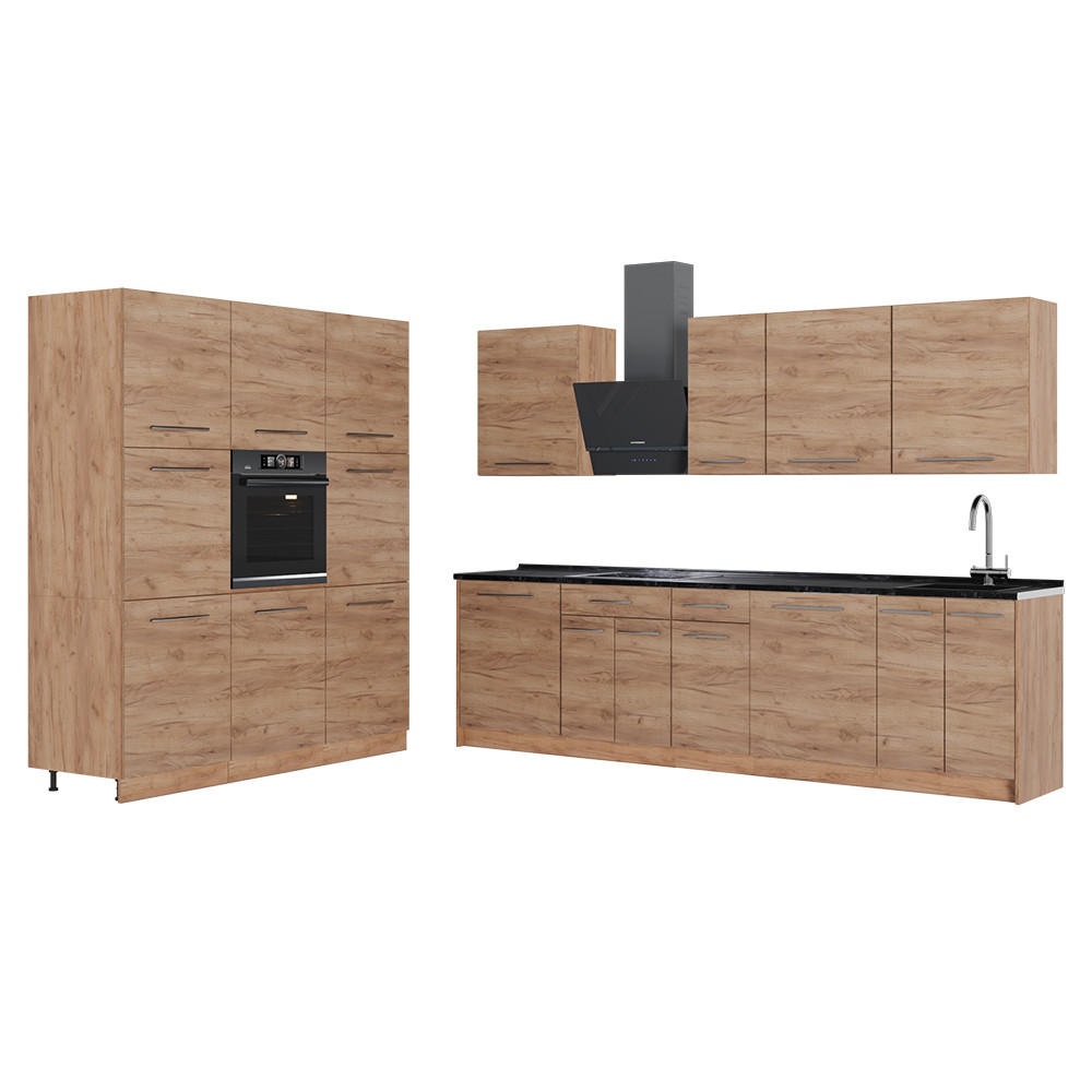 KÜCHENZEILE Fame-Line, Goldkraft Eiche/Goldkraft Eiche, 460 cm, AP Anthrazit - Honigeiche, Holzwerkstoff (460/206.8/60cm) - Vicco