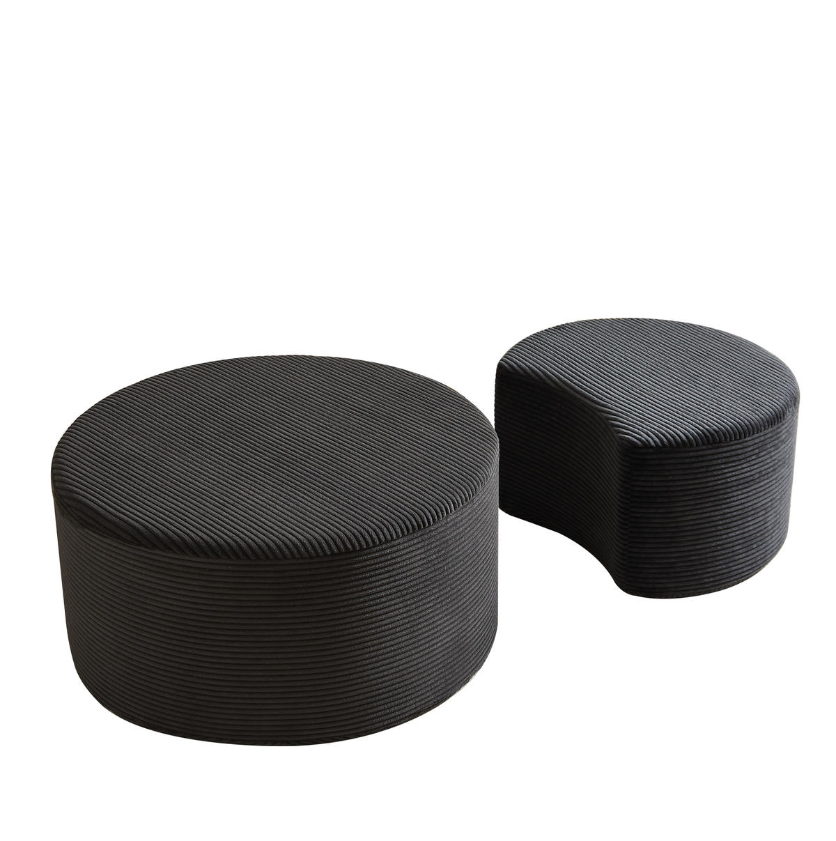 COUCHTISCH in Schwarz runder Kaffeetisch aus Schaumstoff, Set mit 2 Stück für Wohnzimmer, B127/T81/H40cm - Schwarz, Textil (81/126/40cm) - STILVORA