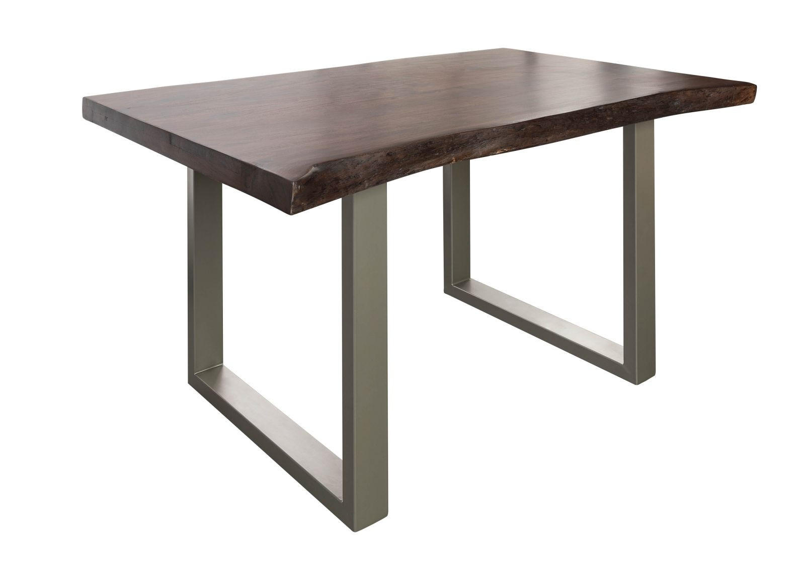 BAUMTISCH Akazie 140x90x77 braun lackiert / U-Beine silber matt FREEFORM 5 - Silberfarben/Braun, Holz (140/90/77cm) - Massivmoebel24