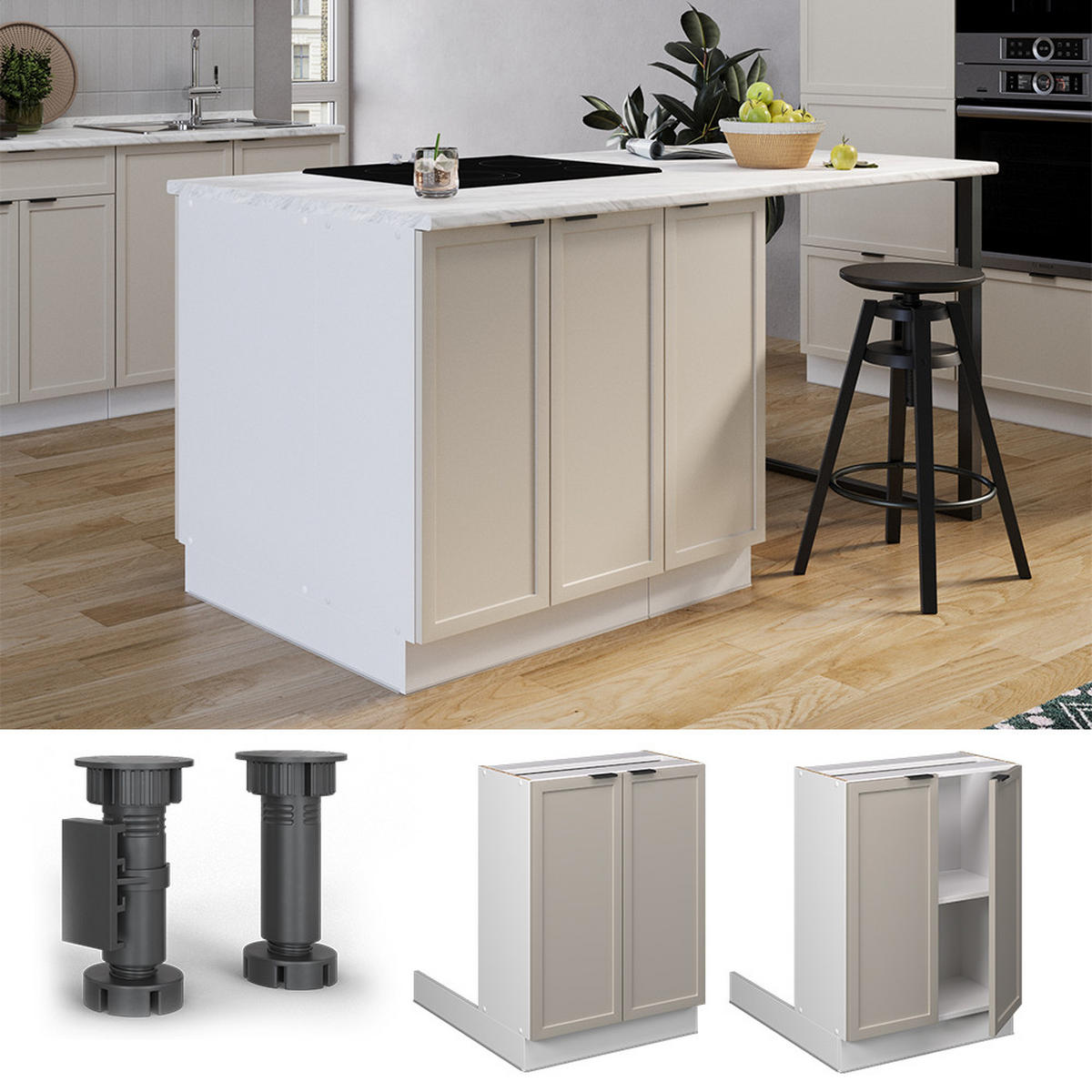 KÜCHENINSEL Fame-Line GrauBeige 60 cm ohne AP - Weiß/Grau, Holzwerkstoff (60/82/30cm) - Vicco