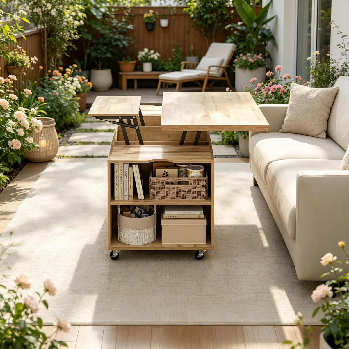 COUCHTISCH DE-37261 Lift-Top ausziehbar mit Rollen Eichenfarben - Eichefarben, Holzwerkstoff (50.5/100/53cm) - ComfortXL