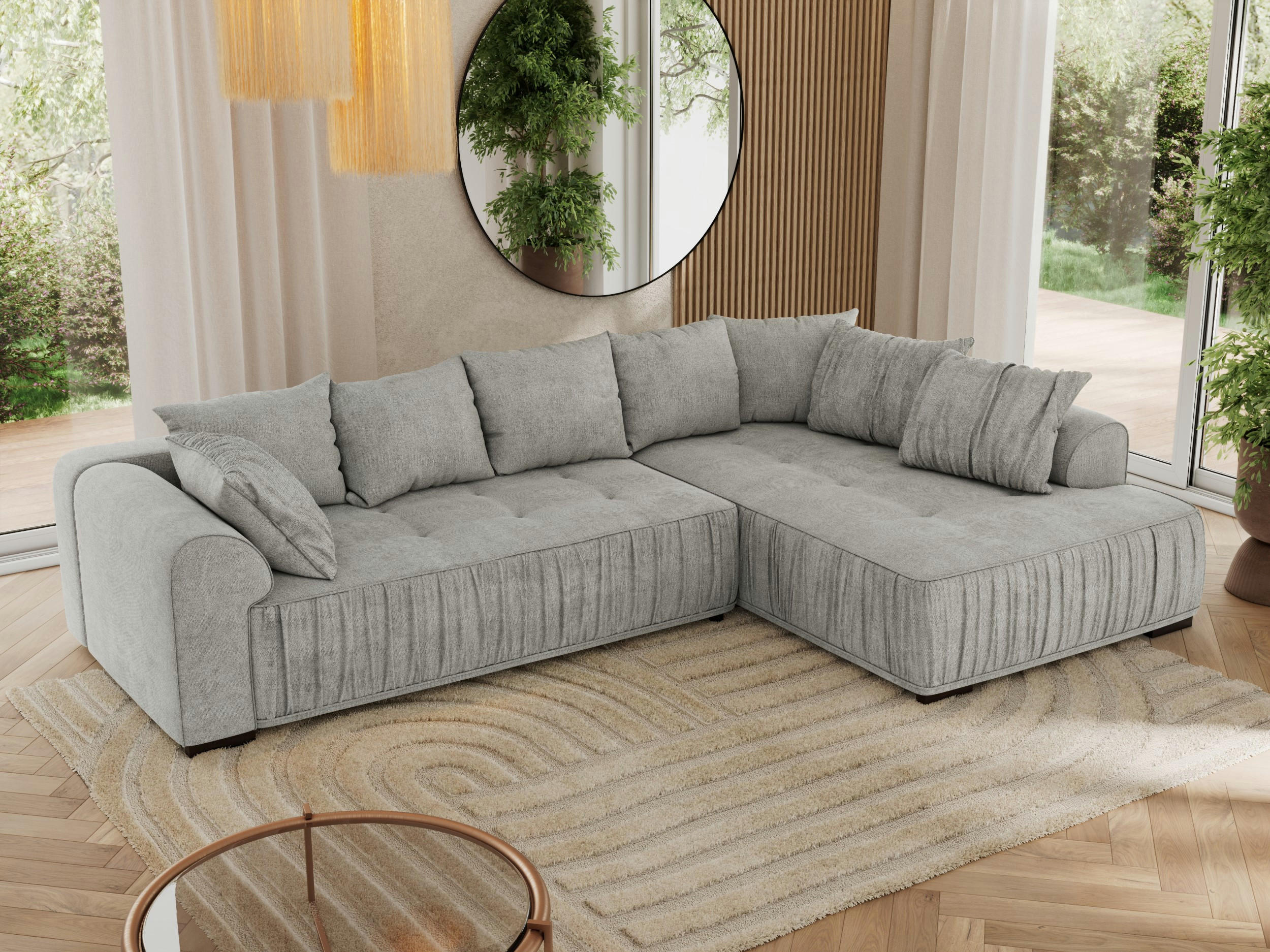 ECKSOFA ORTA Hellgrau Stukture - Rechts - Hellgrau/Schwarz, Textil (200/325cm) - MKS