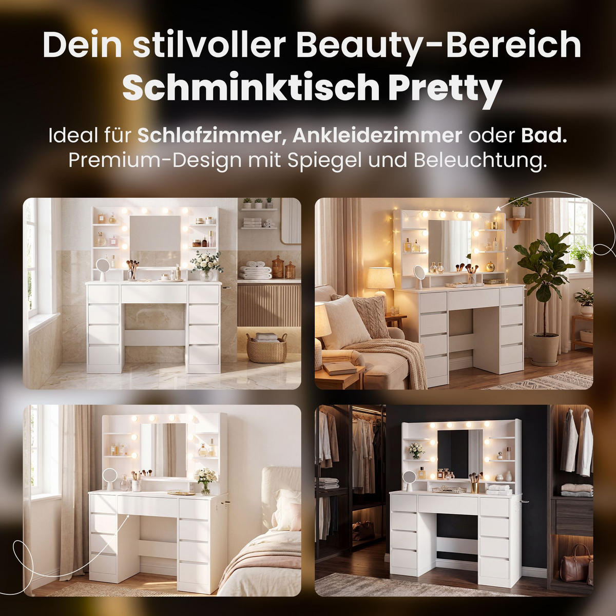 SCHMINKTISCH eckig 110/40/140 cm Holz Weiß - Weiß, Holz (110/140/40cm) - CLP