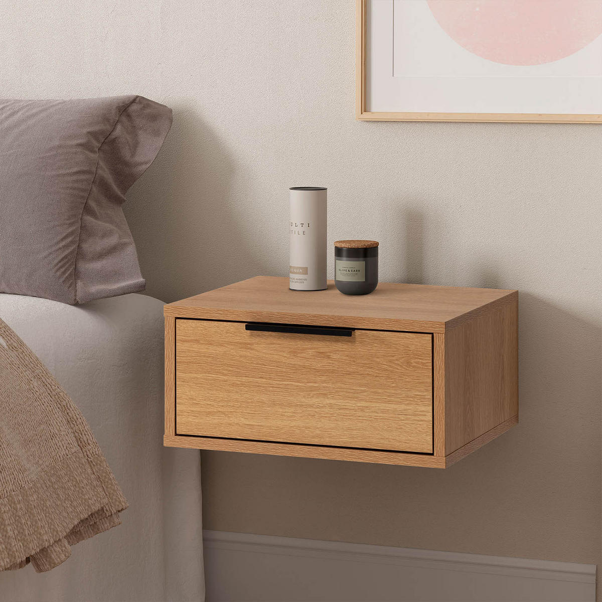 2er-Set SCHWEBENDER NACHTTISCH Eichenfarbe - Honigeiche, Holzwerkstoff (40/19/35cm) - VS Venta-stock