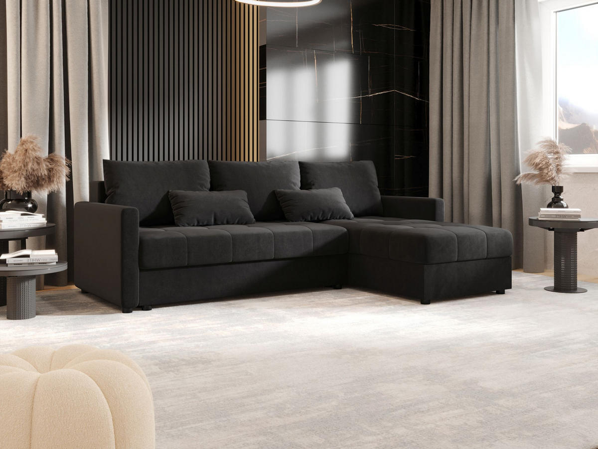 ECKSOFA MOS L BIS Itaka 27 Rechts mit Schlaffunktion - Dunkelgrau, Textil (220/143cm) - Bedante