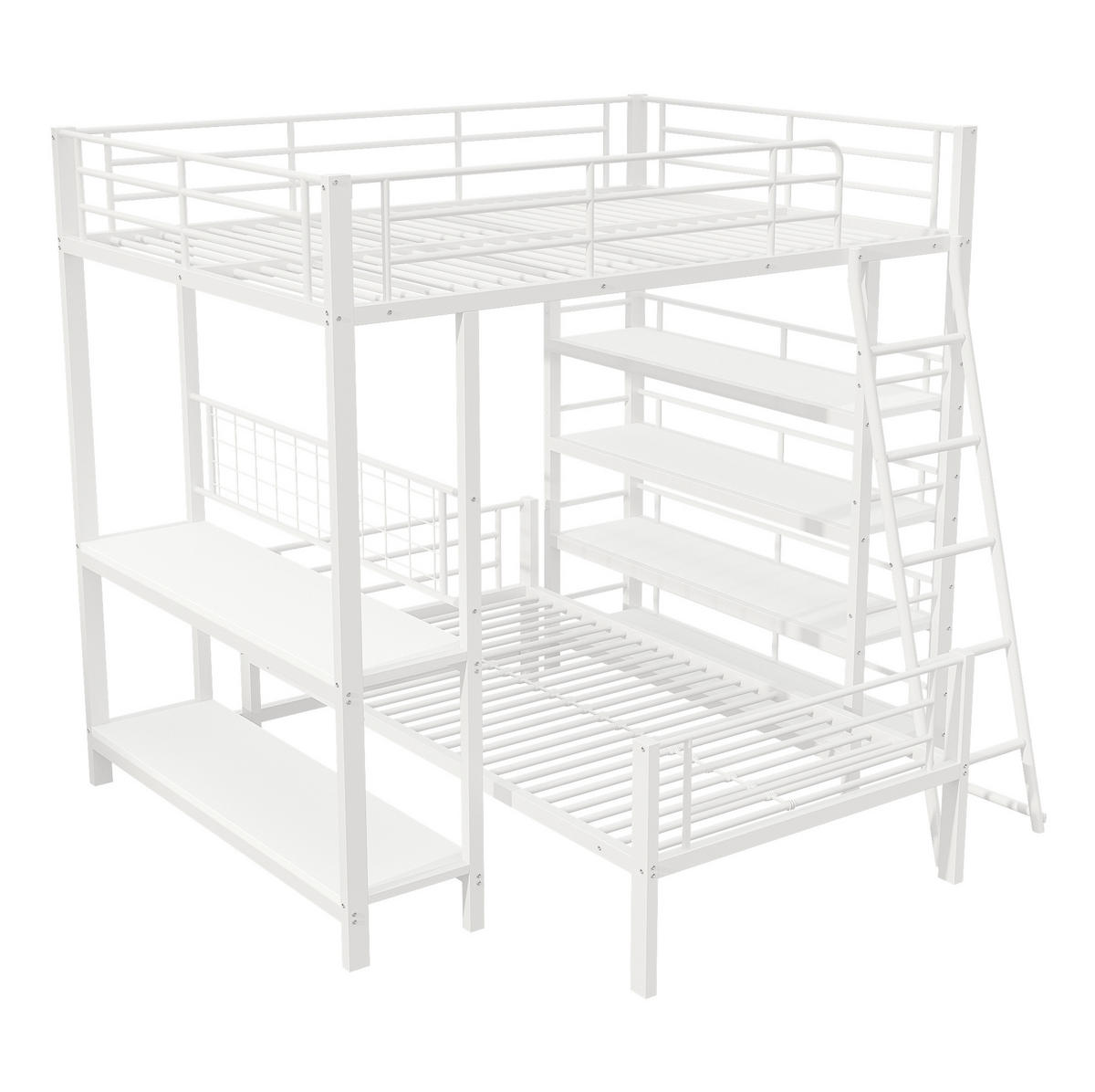 ETAGENBETT 140/200 & 90/200 cm trennbar mit Ablagefächern und Metallrahmen, Weiß - Weiß, Metall (140/200cm) - Redom