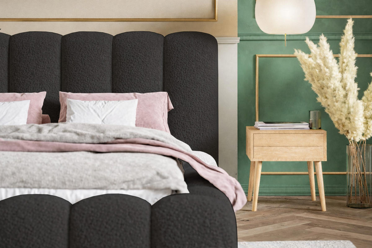 POLSTERBETT 160x200 Madeno mit Bettkasten, Boucle, Schwarz - Schwarz, Holz/Textil (160/200cm) - Emporius