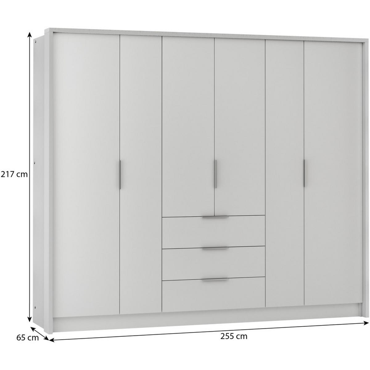 DREHTÜRENSCHRANK Bombay mit 6 Türen und 3 Schubladen, Weiß - Weiß, Holzwerkstoff (255/217/65cm) - Beautysofa