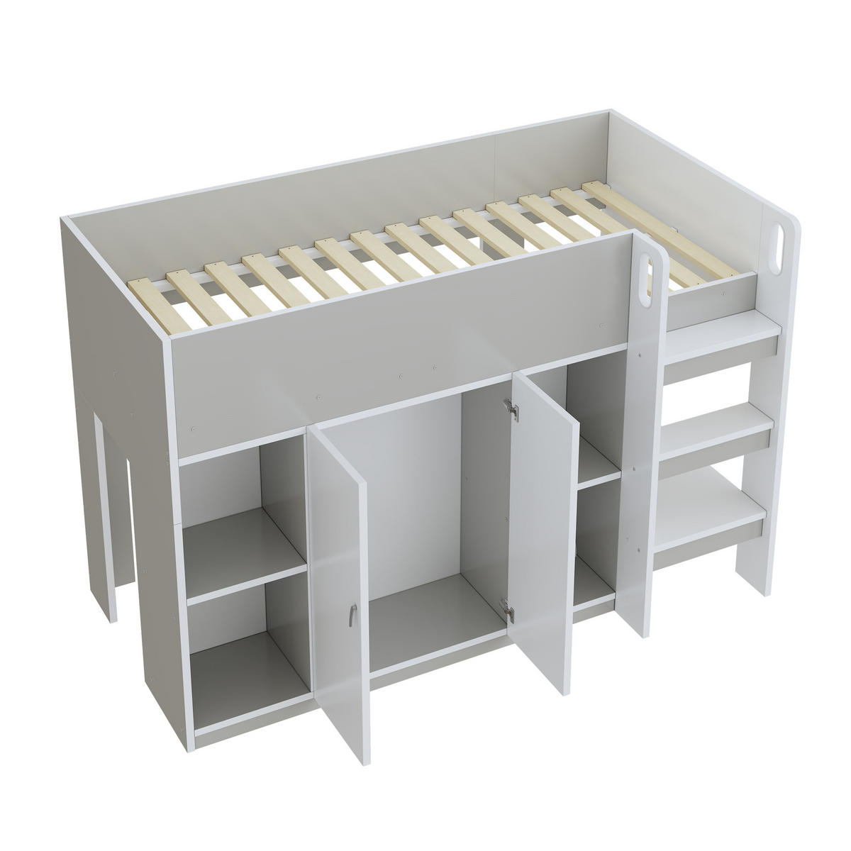 HOCHBETT aus Holz 90x200 cm in Grau mit Leiter & Stauraum - Grau, Holz (90/200cm) - Modfu