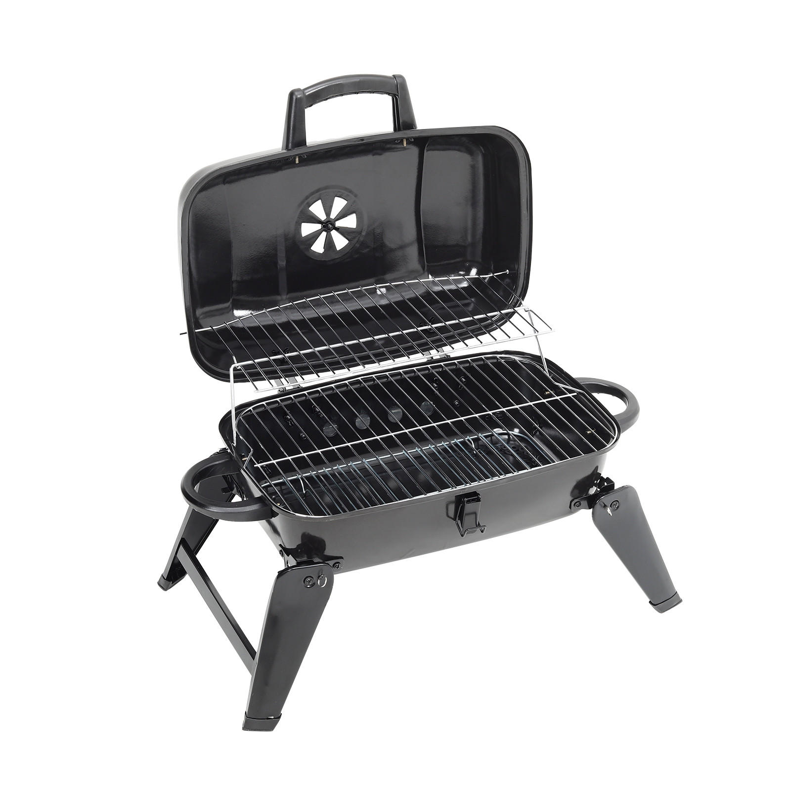 HOLZKOHLEGRILL aus Kohlenstoffstahl in Schwarz für die Terrasse Tragbarer 68 cm B x 34 cm T x 36 cm H - Schwarz, Metall (68/36/34cm) - Livingandhome