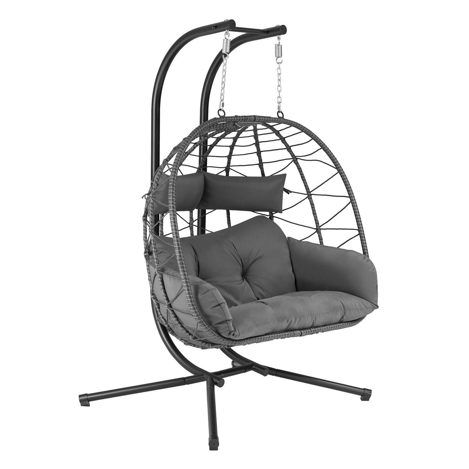 XXL-KORBHÄNGESESSEL Aria grau inkl. waschbare Bezüge - Grau, Kunststoff/Metall (130/197/127cm) - Juskys