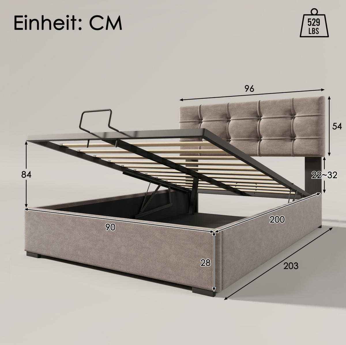 POLSTERBETT mit Bettkasten 90x200 cm Samt Hellgrau - Hellgrau, Metall (90/200cm) - Meubliv