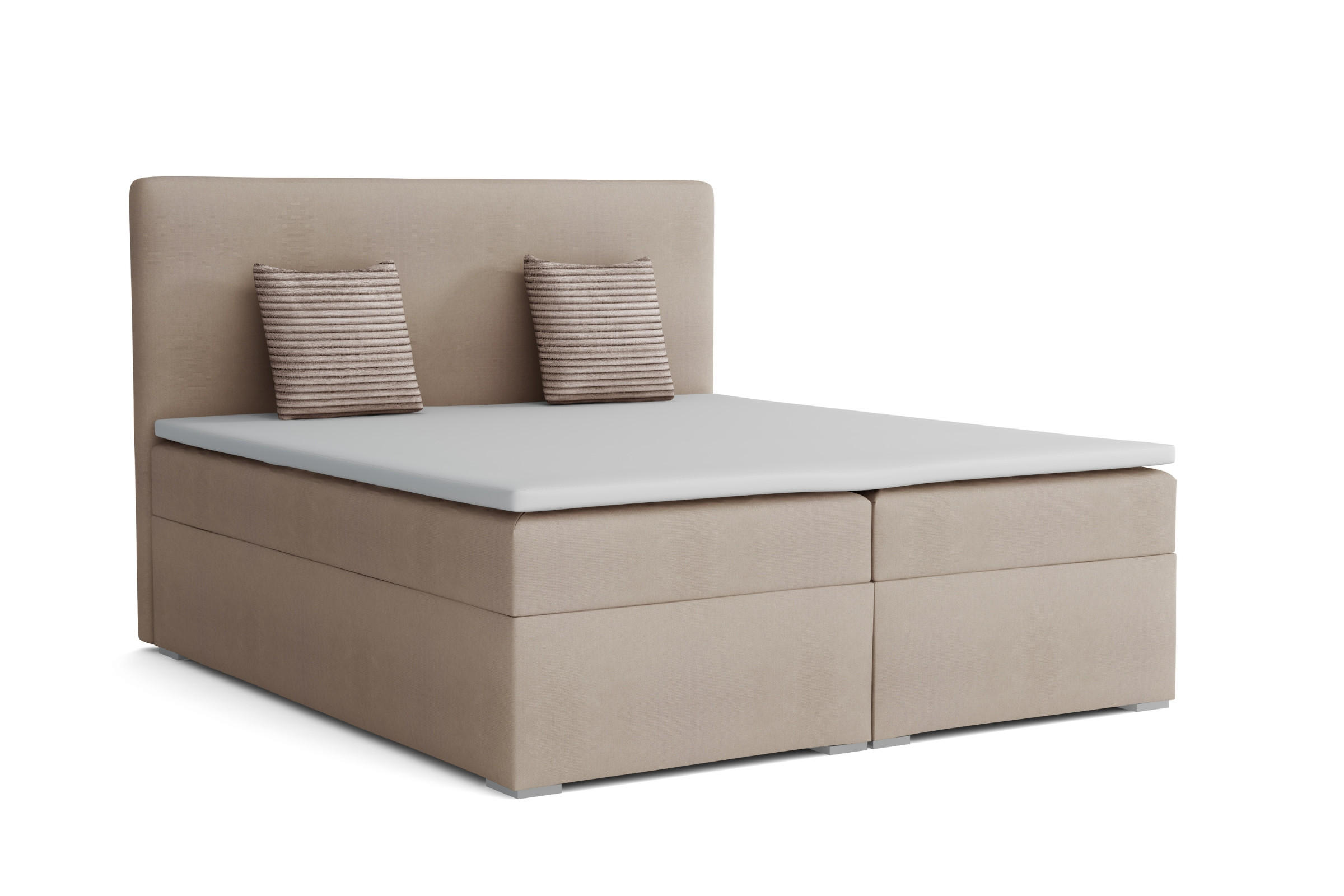 BOXBETT BASIC 180/200 Velours Beige mit Bonell-Federkernmatratzen H3 - Beige, Holz/Holzwerkstoff (180/200cm) - Deine Möbel 24