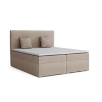 BOXBETT BASIC 180/200 Velours Beige mit Bonell-Federkernmatratzen H3 - Beige, Holz/Holzwerkstoff (180/200cm) - Deine Möbel 24