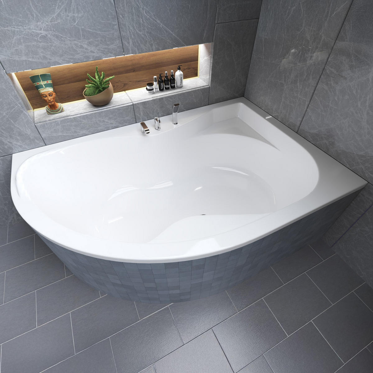 BADEWANNE Eckwanne DORA 170/110 Rechts mit Styro Ablauf Füße - Weiß, Kunststoff (110/59.5/170cm) - bad land