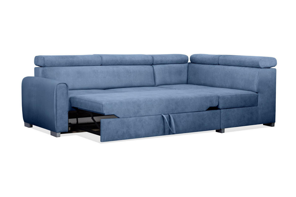 ECKSOFA Covo Blau, mit Bettzeugablage und verstellbaren Kopfstützen, rechte seite - Blau, Holzwerkstoff (253/156cm) - Bettso