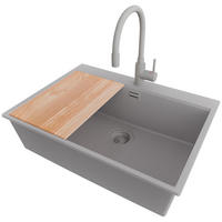 GRANITSPÜLE Oslo, 2-er set Grau 68/50 cm 1 Becken + Küchenarmatur 38/14 cm + Ablauf-Set + Schneidebrett ab 70er Unterschrank - Beige/Grau, Kunststoff (68/20/50cm) - Primagran