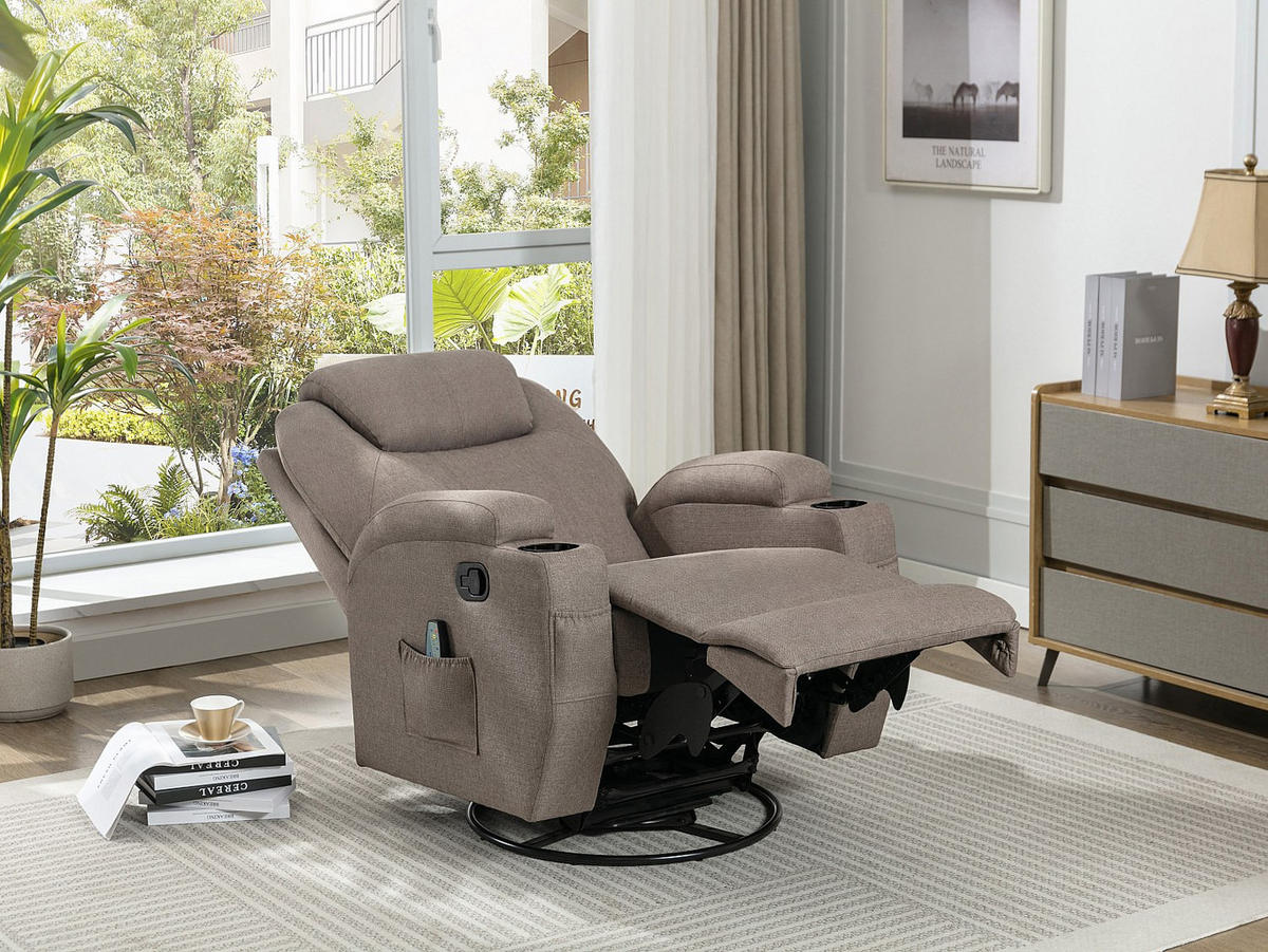 MASSAGESESSEL - Stoff - Graubraun - SILVANO - Braun, Textil (82/105/95cm) - Vente-Unique