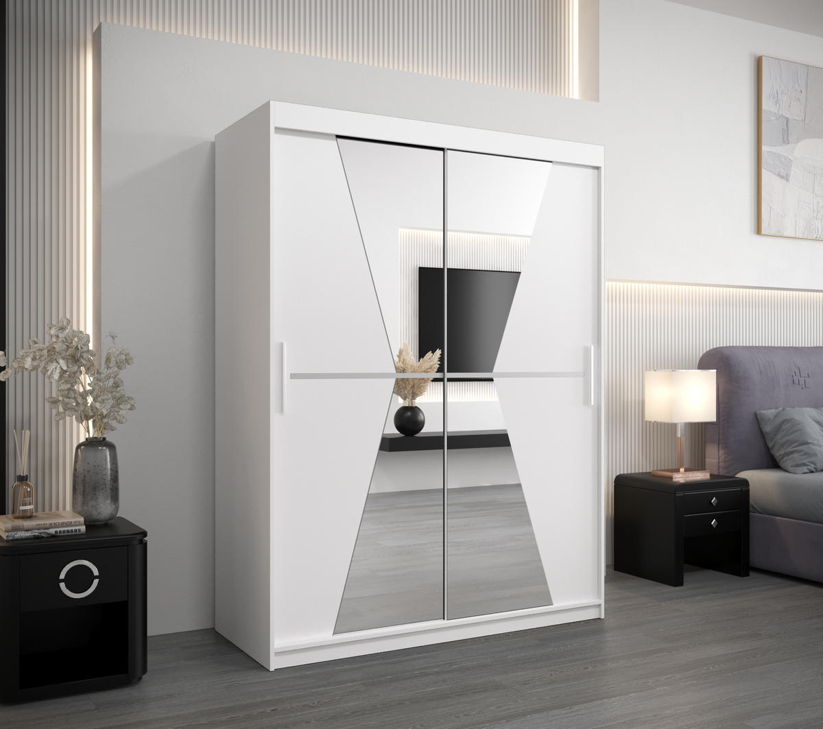 SCHWEBETÜRENSCHRANK 200/150/62 2-türig - Silberfarben/Weiß, Holz/Kunststoff (150/200/62cm) - Abiks Möbel