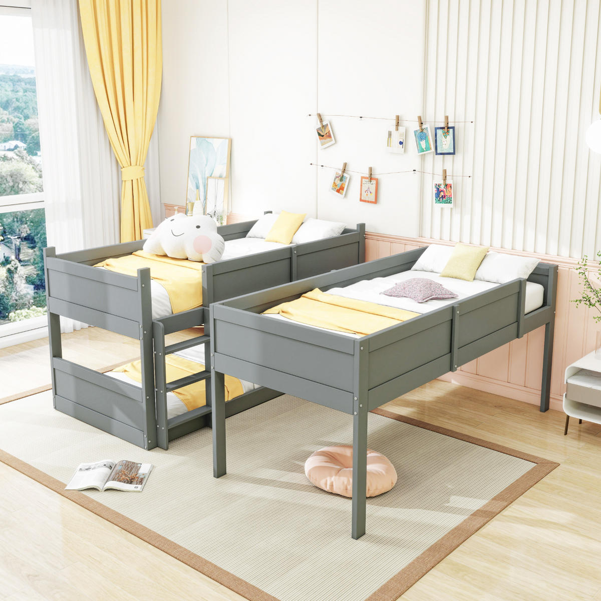 HOCHBETT 90/200 cm Grau aus Massivholz mit 3 Schlafplätzen - Grau, Holz (90/200cm) - MIVRAY