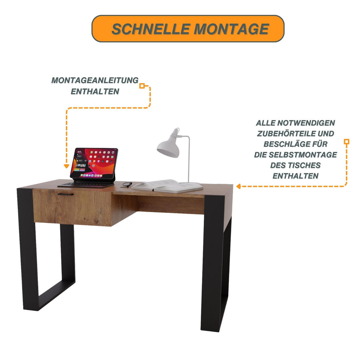 SCHREIBTISCH Nussbaumfarben 120/73/53,6 cm - Nussbaumfarben/Schwarz, Holzwerkstoff (53.6/120/73cm) - CraftPAK