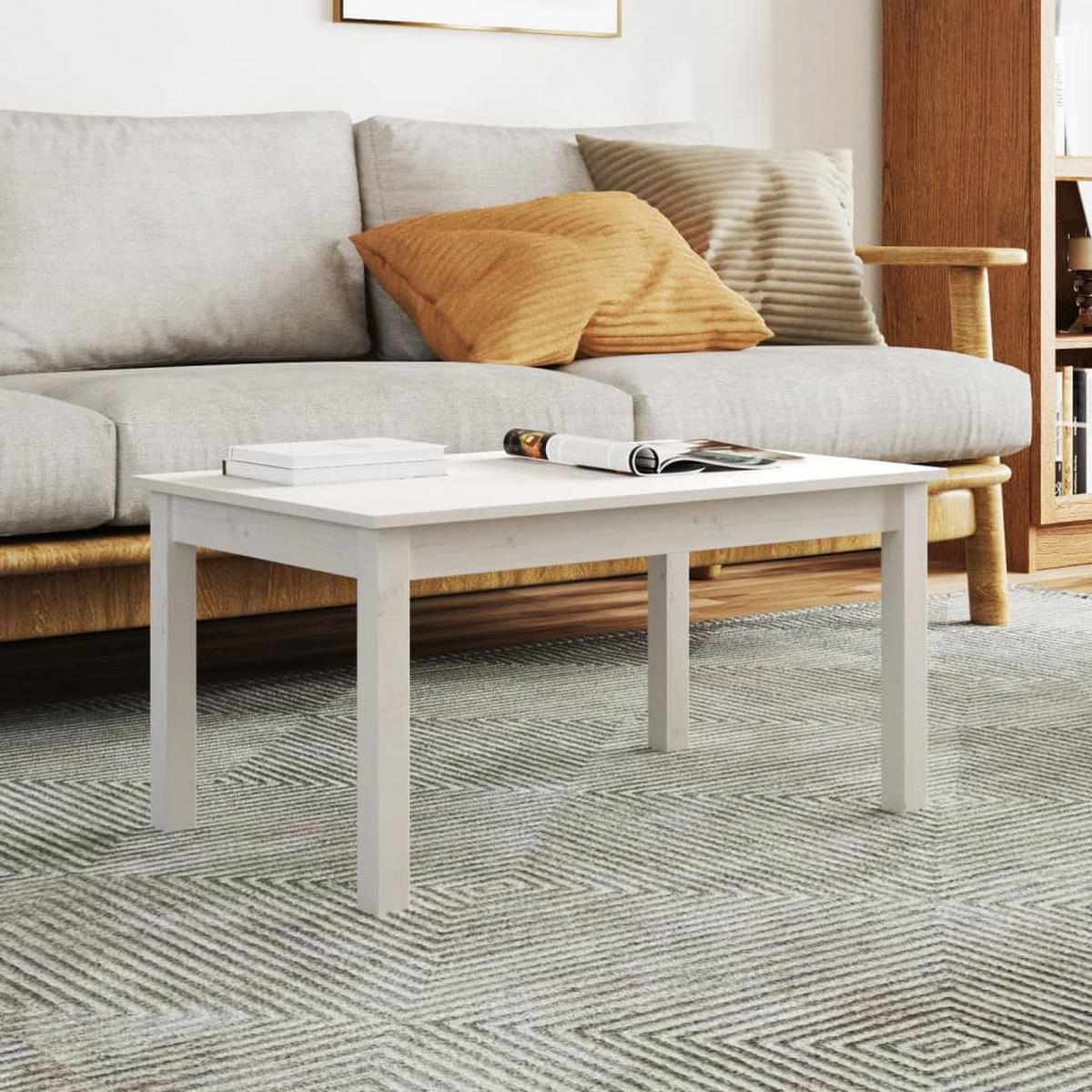 COUCHTISCH Weiß 80x50x40 cm Massivholz Kiefer - Weiß, Holz (80/50/40cm) - furnicato