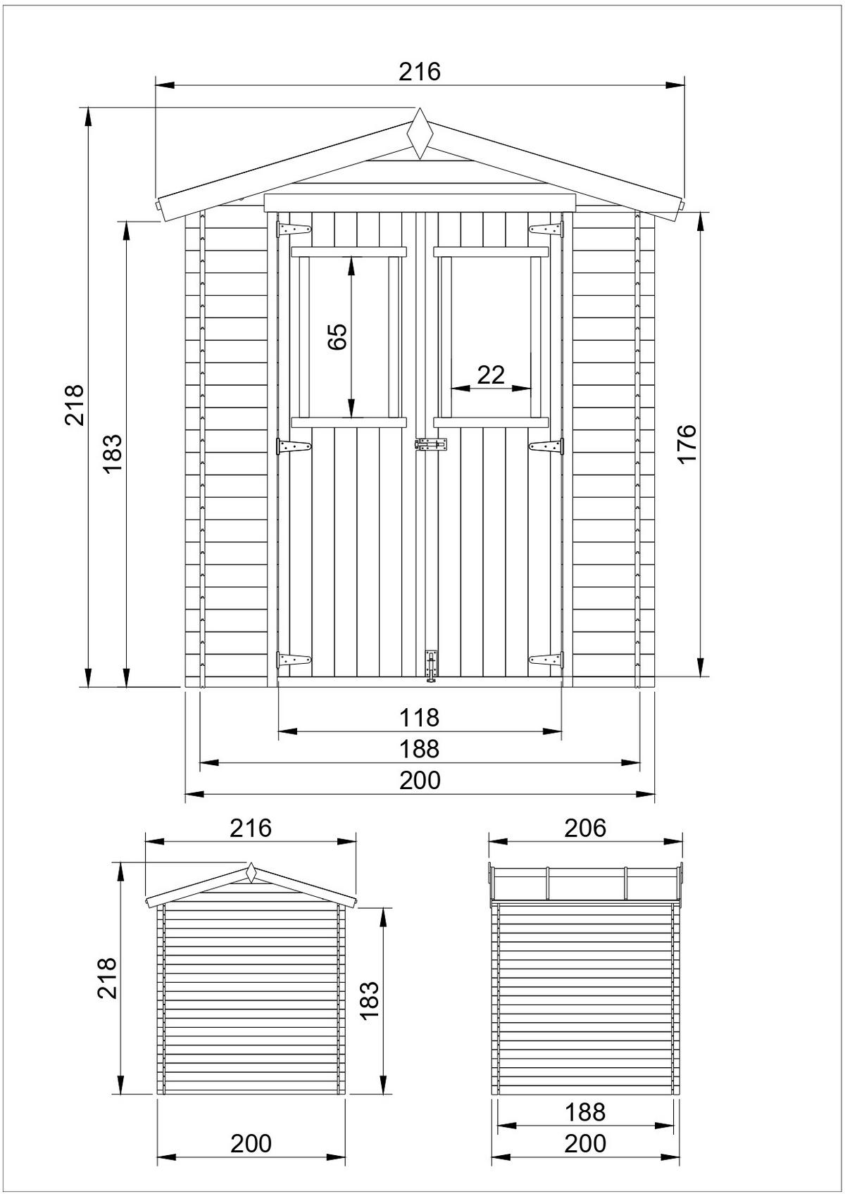 GARTENHAUS HOLZ mit Boden Imprägnierte B216xL206xH216 cm/ 3.53 m2 - M343C+M343G - Beige, Holz (216/224/200cm) - Timbela