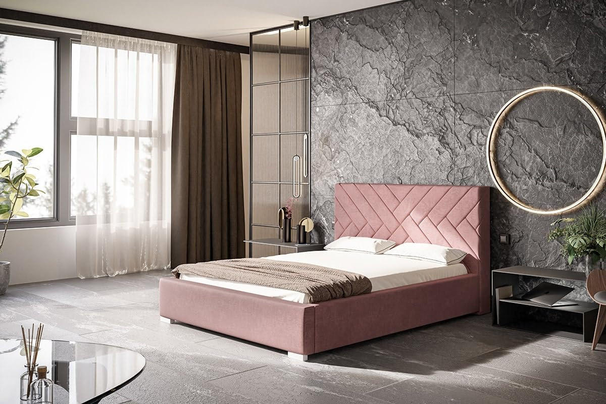 POLSTERBETT Monaco mit Kopfteil, 160x200 cm, Doppelbett mit Bettkasten und Lattenrost aus Holz, Velourstoff Rosa - Pink, Holz/Textil (160/200cm) - Alpi-Möbel