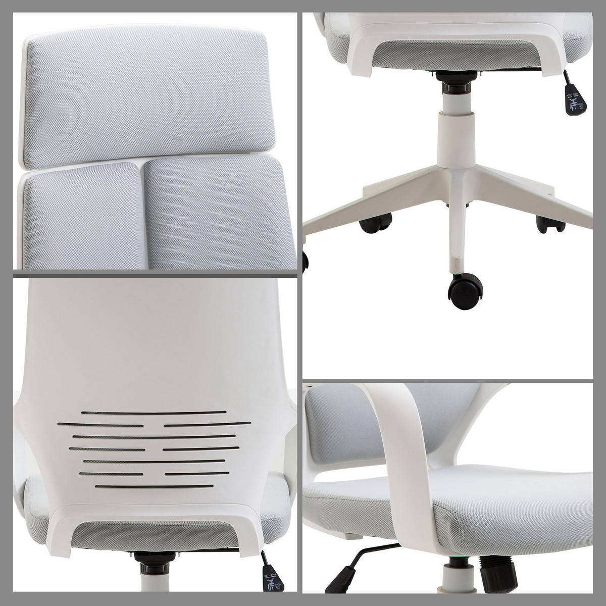 BÜROSTUHL Ergonomischer Schreibtischstuhl mit Armlehne, Wippfunktion Grau - Weiß/Grau, Kunststoff/Textil (63/127/63cm) - HOMCOM