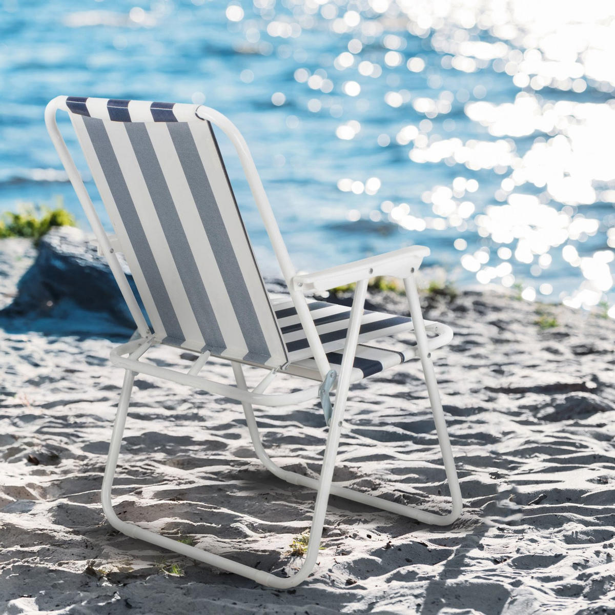 CAMPINGSTUHL bis 100 kg - Blau/Weiß, Textil/Metall (46/73/48cm) - Outtec