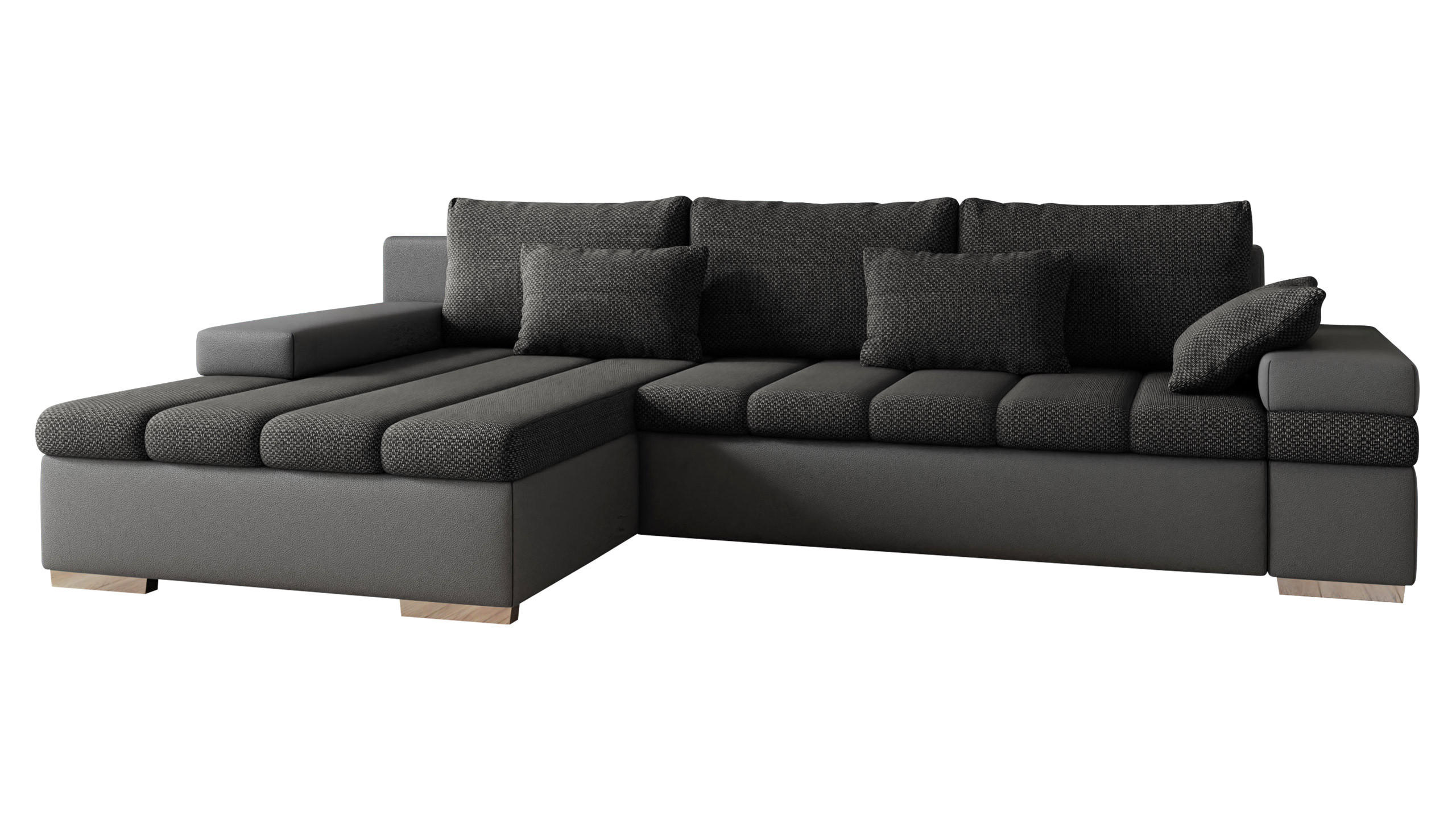 ECKSOFA Bangkok, Seite: Links - Dunkelgrau/Silberfarben, Holz/Textil (310/175cm) - MIRJAN24