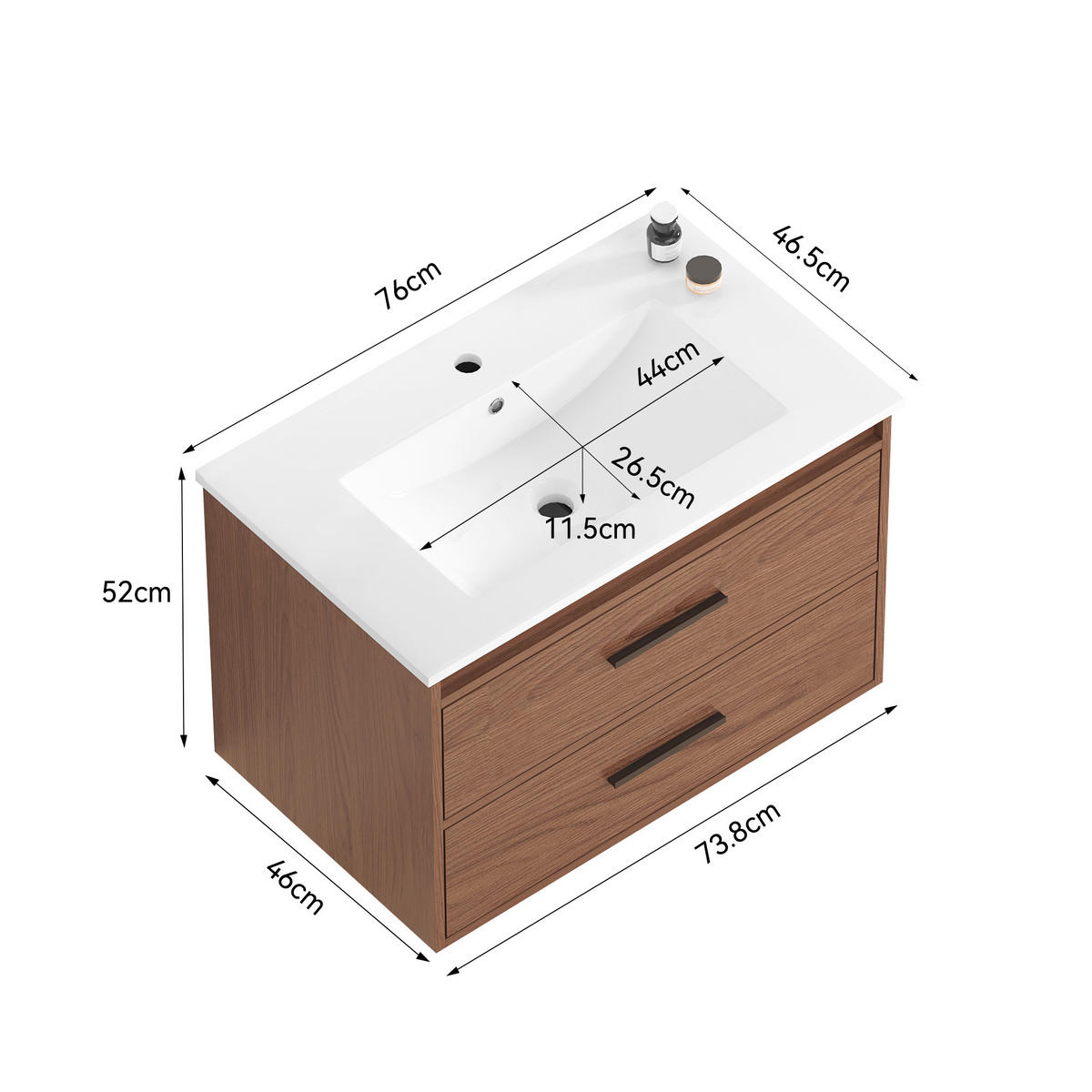 WASCHTISCH Rotbraun 75 cm - Rotbraun, Holz (76/52/46cm) - PANGIVO