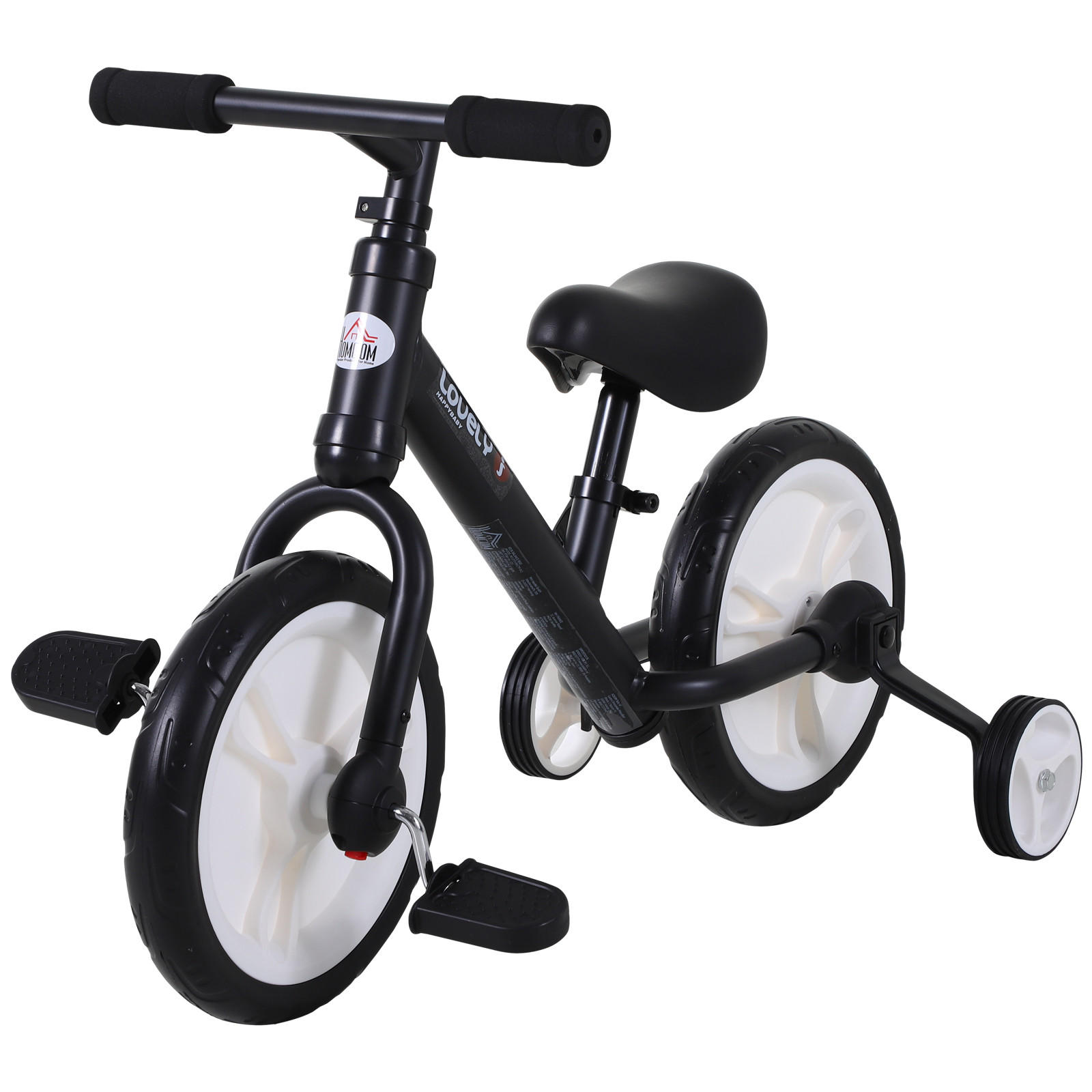 LAUFRAD DE-18541 2-in-1 mit Pedalen & Stützrädern Schwarz - Schwarz, Metall (85/36/54cm) - ComfortXL
