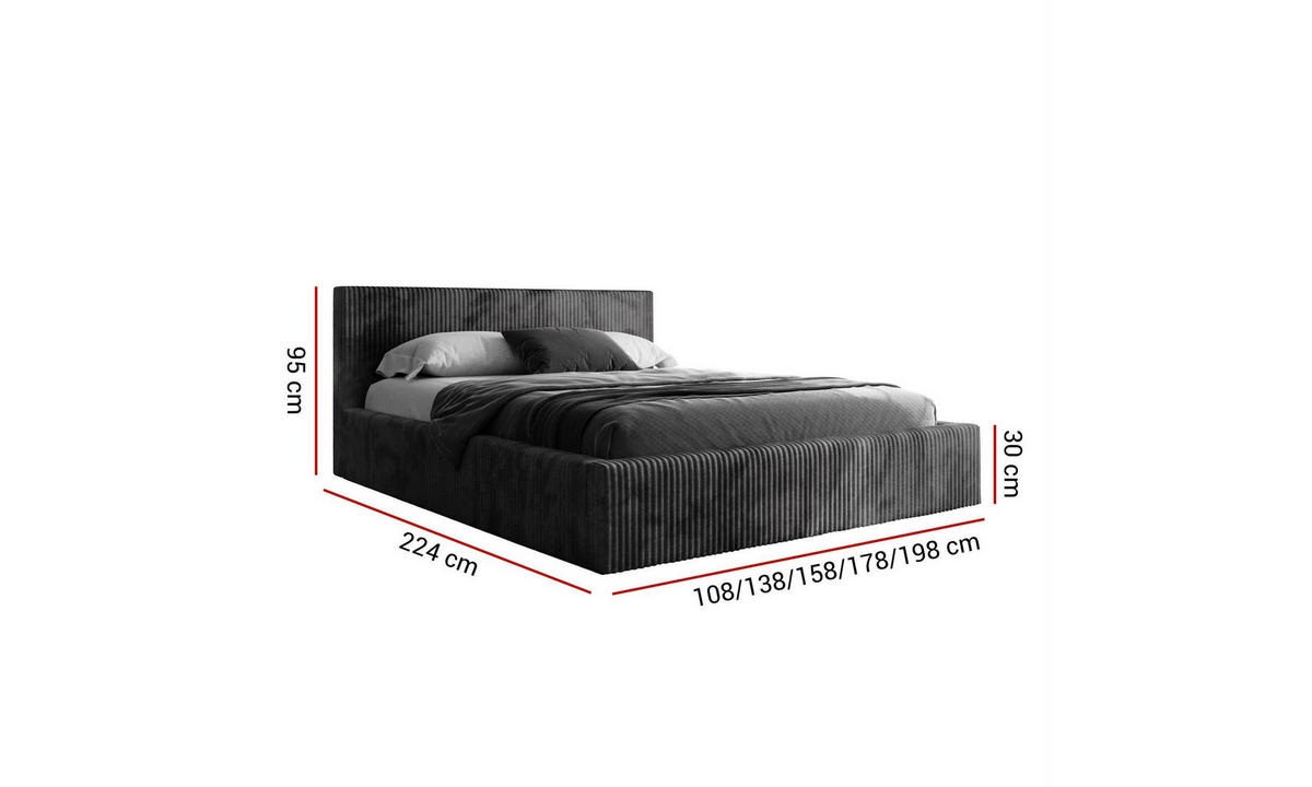 POLSTERBETT TILIA 140x200 cm Tilia 100, 34 Holzlatten, Kopfteil 95 cm - Schwarz, Textil (140/200cm) - Lookway
