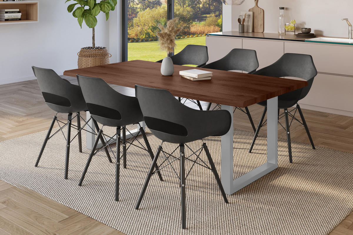 ESSTISCH JULIUS U - Silberfarben/Nussbaumfarben, Holz (100/240/77cm) - SAM