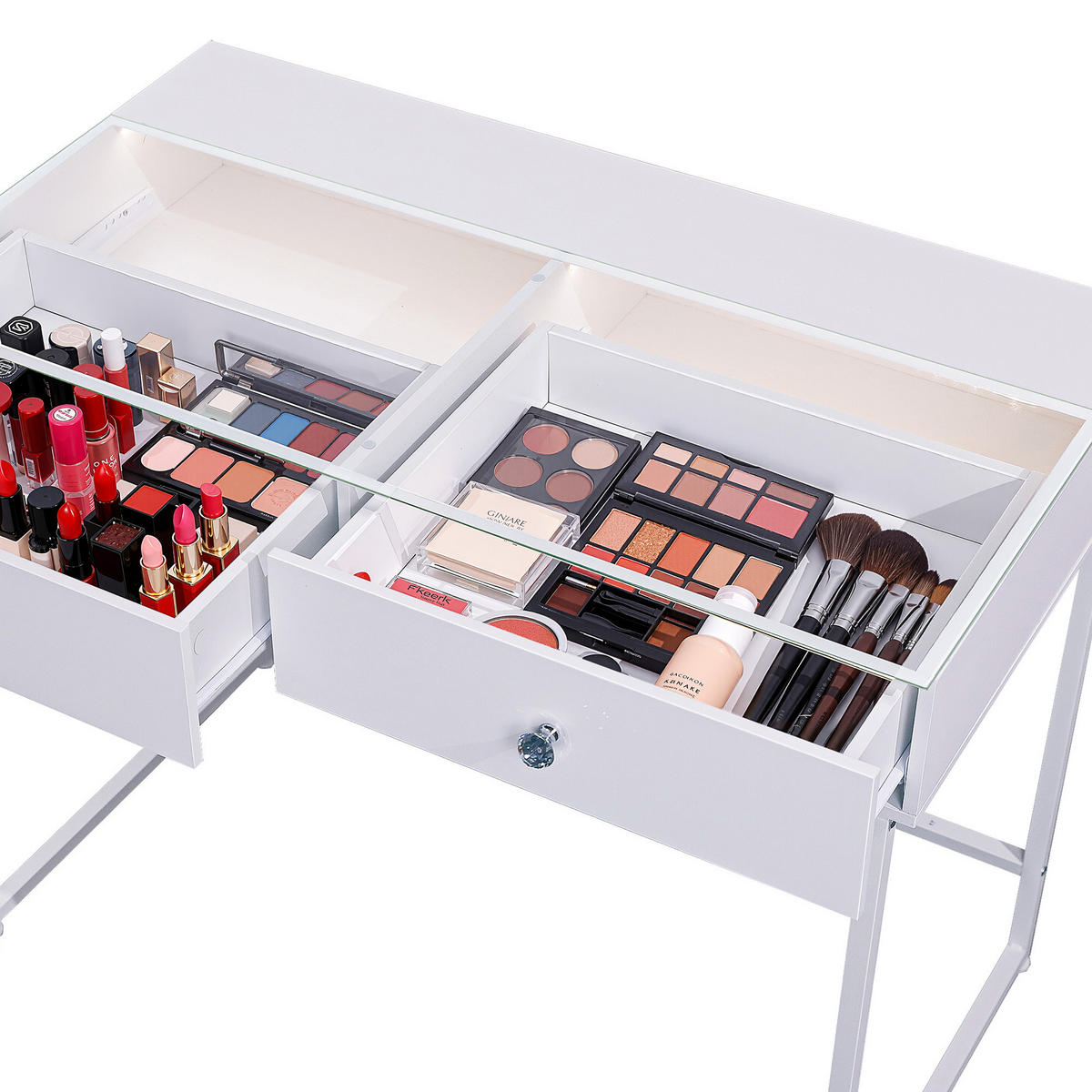 SCHMINKTISCH mit 2 Schubladen 100/55/81 CM und LED Beleuchtung Schminkspiegel Lichtleiste weiß 30/41 cm - Weiß, Holz/Metall (55/81/100cm) - VANITII