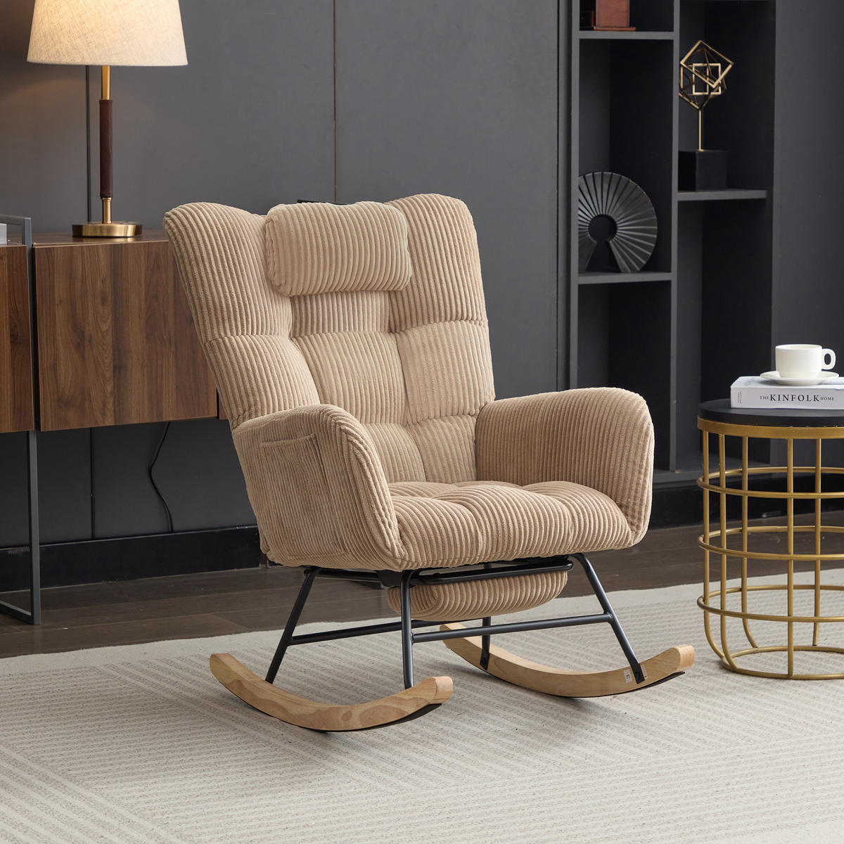 SCHAUKELSTUHL mit Nackenkissen Braun 102/60/92 cm - Braun, Textil (65/92/102cm) - EVRYAE
