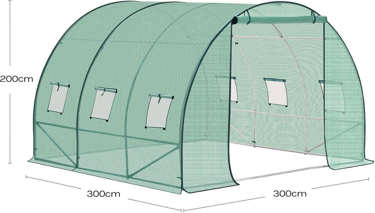 GEWÄCHSHAUS Winterfest, 300x300x200 cm, Weiß - Grün, Textil/Metall (300/200/300cm) - Woltu