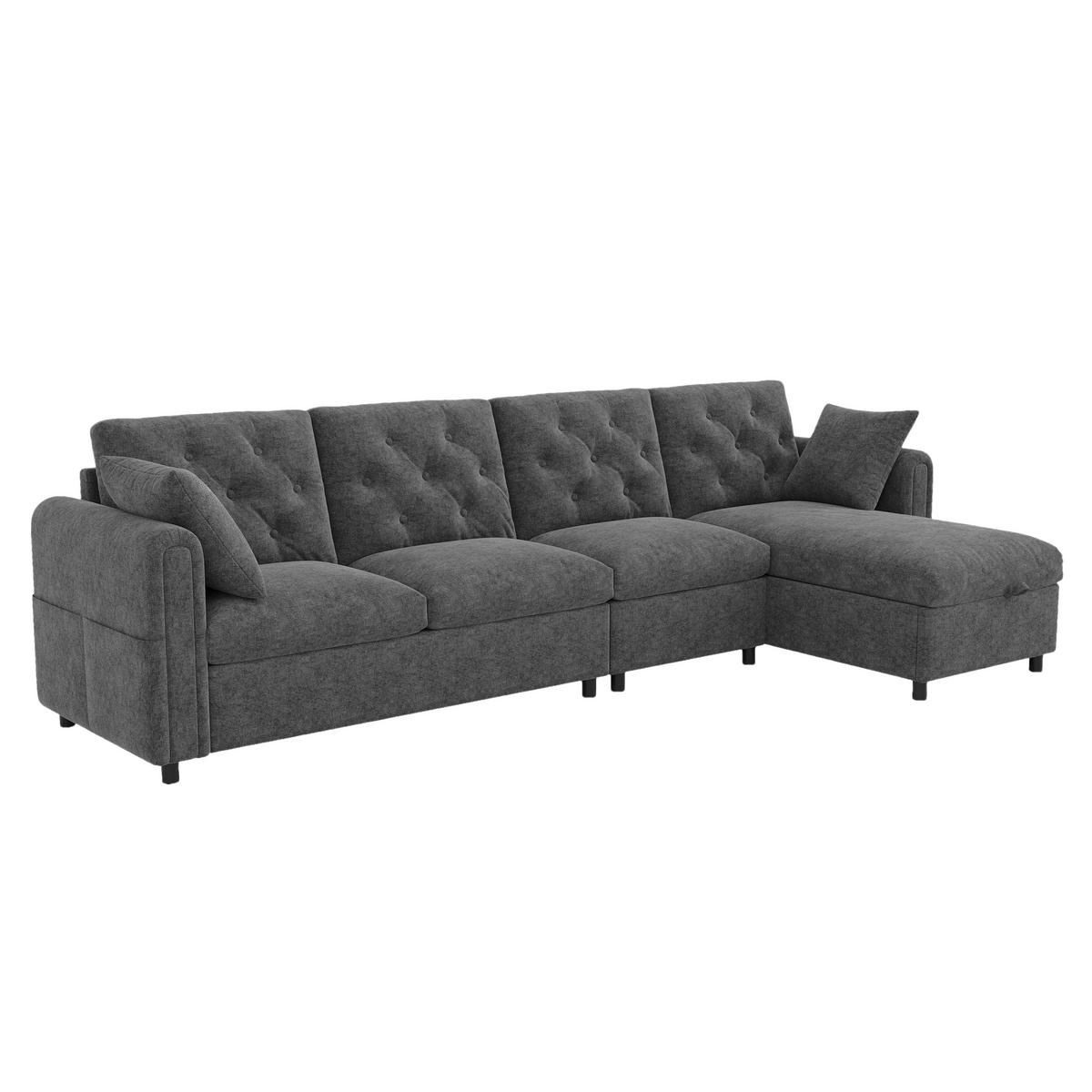 ECKSOFA 281/132/86 cm Grau mit 2 Stauraum und Magazintaschen - Grau, Textil (281/132cm) - Oxeza