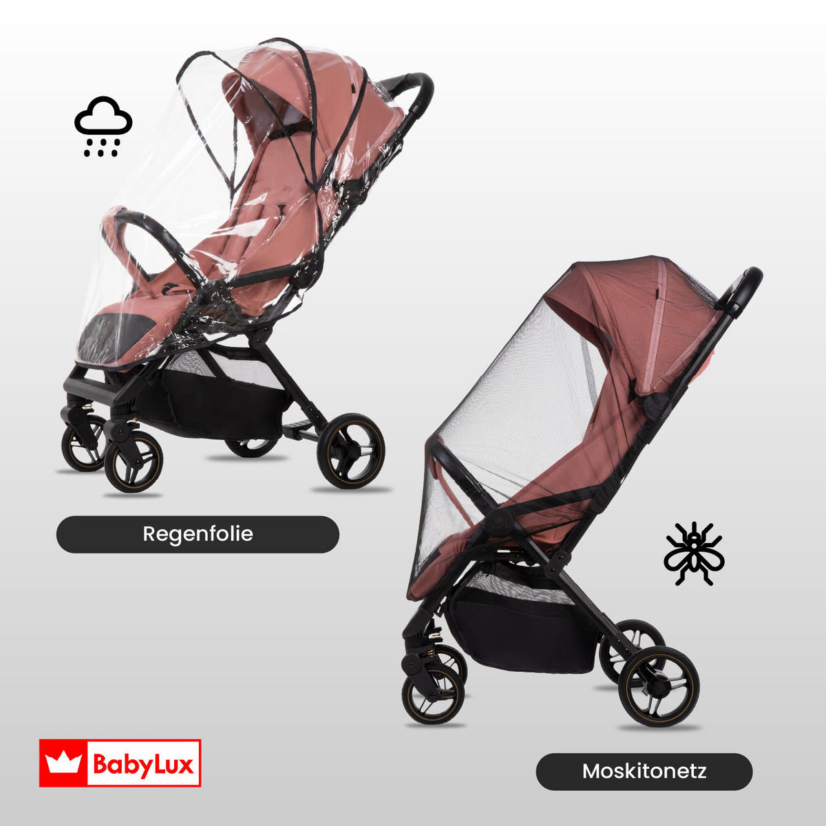 BUGGY Giau, Klein und Leicht, Teleskopische Führung, Kompakt Faltbar, Wickeltasche, Reisetasche - Schwarz/Braun, Textil/Metall (58/98cm) - BabyLux