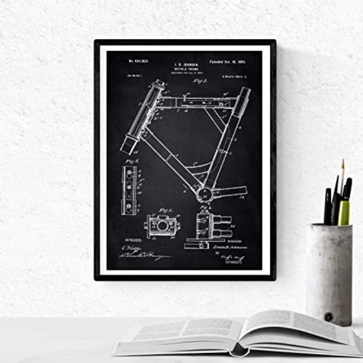 POSTER Set mit 4 Schwarz Fahrrad Patent A4 Rahmenlos - Klar, Papier (29.7/3cm) - Nacnic