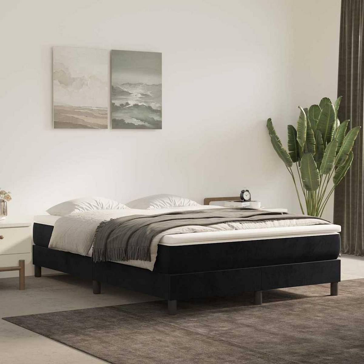 BOXSPRINGBETT 140/200 Cm Schwarz Samt - Schwarz, Textil (140/203cm) - vidaXL